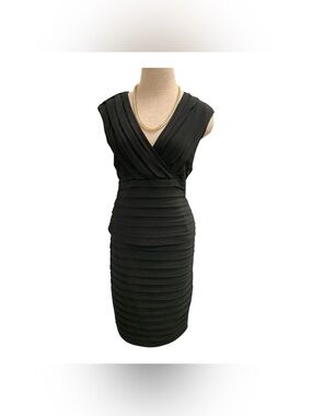 Laura Black Pleated Faux-Wrap Midi Top W Skirt Size M
